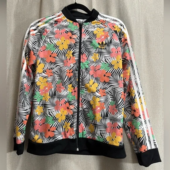 Adidas Originals Girls Palm Print Track Jacket Zip Up Athleisure Streetwear Sz L - Picture 4 of 9